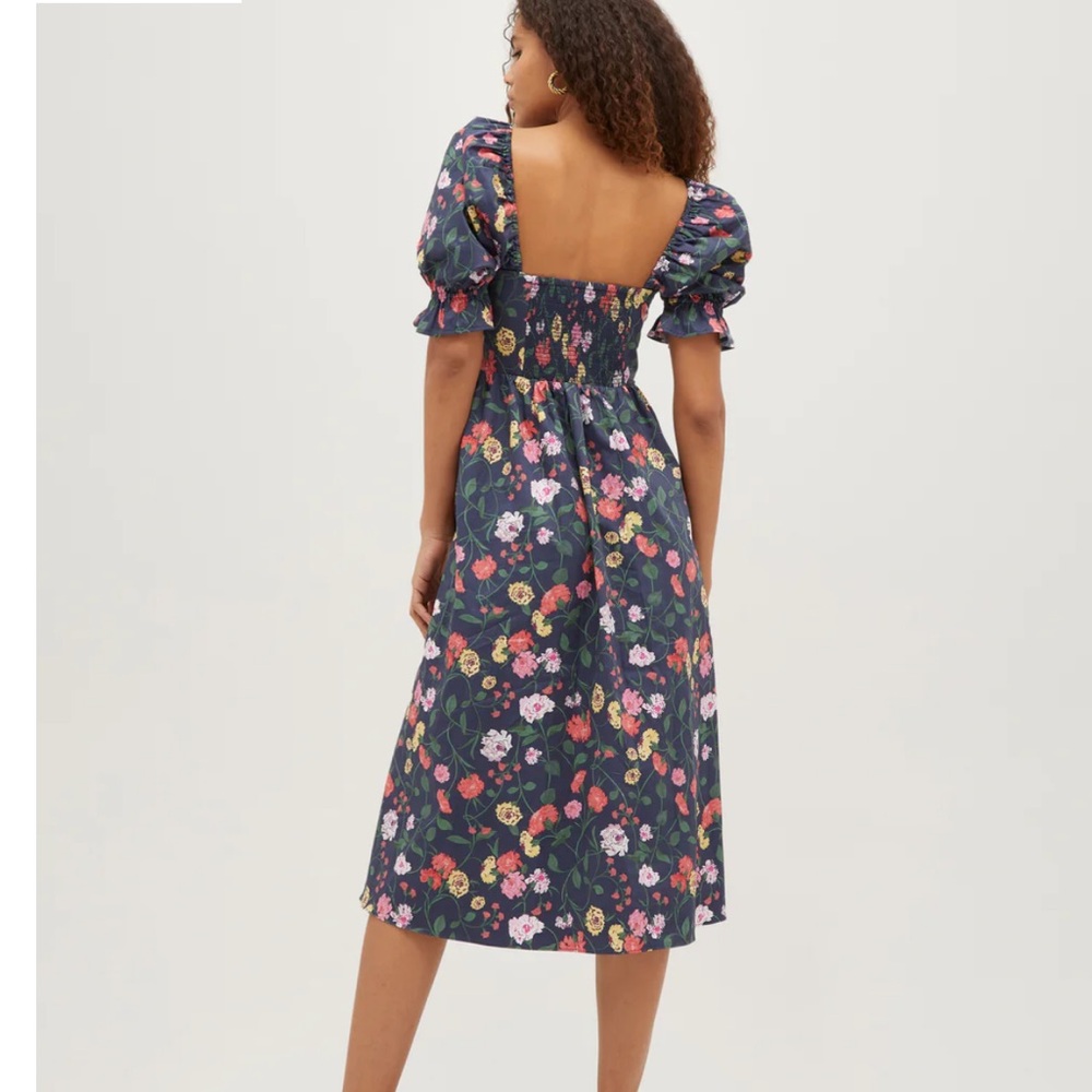 Hill House Ophelia Dress Size Small in Navy Peony Bouquet cotton Sateen